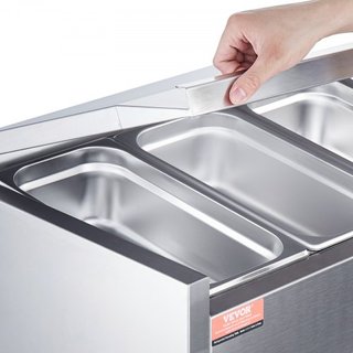 Estación de Preparación de Condimentos Refrigerada, Estación de Condimentos Refrigerada de Encimera de 140 W, con 1 bandeja de 1/3 y 4 bandejas de 1/6, Cuerpo de Acero Inoxidable 304 y Tapa de PC,...