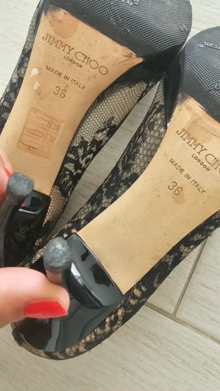 Jimmy Choo Peep Toe Encaje Negro Beige