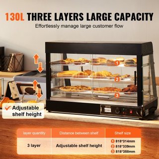 Exhibidor de Comida Caliente Comercial de 3 Niveles, Calentador de Exhibición de Comida de 1500W con Luz, Estante Ajustable y Pantalla de Temperatura, Calentamiento por Vapor de 30℃~85℃, 130L para...