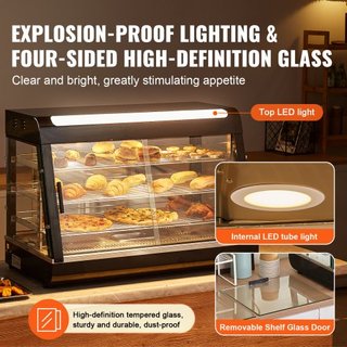Exhibidor de Comida Caliente Comercial de 3 Niveles, Calentador de Exhibición de Comida de 1500W con Luz, Estante Ajustable y Pantalla de Temperatura, Calentamiento por Vapor de 30℃~85℃, 130L para...