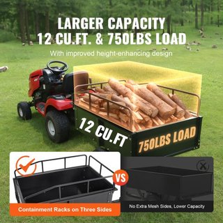 Carro de Volteo de Acero para ATV de Alta Resistencia, 340 kg 0.43 Metros Cúbicos, Remolque de Jardín Utilitario con Lados Removibles para Cortacésped Tractor
