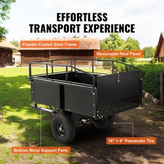 Carro de Volteo de Acero para ATV de Alta Resistencia, 340 kg 0.43 Metros Cúbicos, Remolque de Jardín Utilitario con Lados Removibles para Cortacésped Tractor