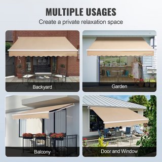 Toldo Retráctil Manual, Toldo de Patio Exterior de 13 x 8 pies, Sombra Retráctil, Toldo de Ventana y Puerta de Patio de Poliéster Resistente al Agua con Manivela para Jardín, Balcón