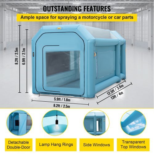 Cabina de Pintura Inflable Portátil, 396.24 x 243.8 x 243.8 cm Cabina de Pulverización Inflable, Carpa de Pintura para Autos con Sistema de Filtro de Aire y 2 Ventiladores, Carpa de Pulverización ...