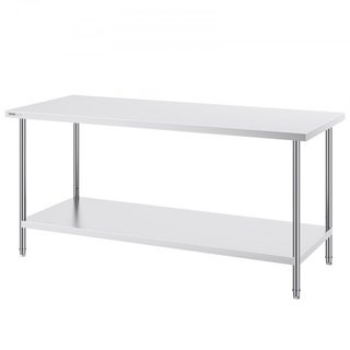 Mesa de Preparación de Acero Inoxidable, 30 x 72 x 34 Pulgadas, Mesa de Trabajo de Metal de Alta Resistencia con 3 Niveles de Altura Ajustables, Estación de Trabajo Comercial para Cocina, Garaje, ...