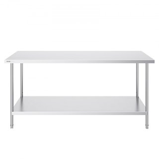 Mesa de Preparación de Acero Inoxidable, 30 x 72 x 34 Pulgadas, Mesa de Trabajo de Metal de Alta Resistencia con 3 Niveles de Altura Ajustables, Estación de Trabajo Comercial para Cocina, Garaje, ...
