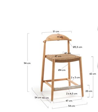 2 unidades de Taburete Nina 62 cm madera maciza de acacia