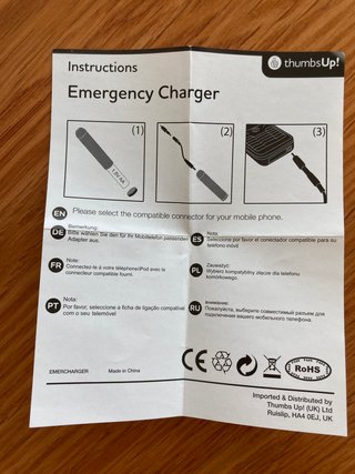 Cargador Emergencia Móvil Pila AA thumbsUp! UK