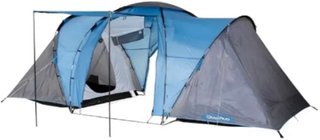 Tienda de campaña familiar azul y gris