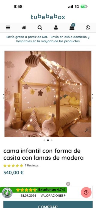 Cama infantil casita madera