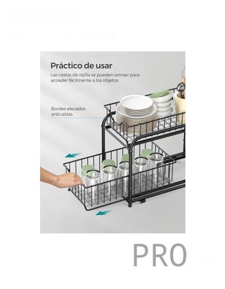 Organizador de cocina, estante extraíble de 2 niveles