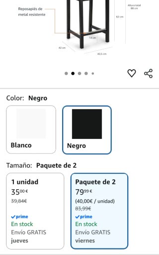 Pack 2 Taburetes Altos Madera Amazon Basics