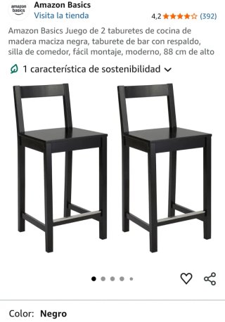 Pack 2 Taburetes Altos Madera Amazon Basics