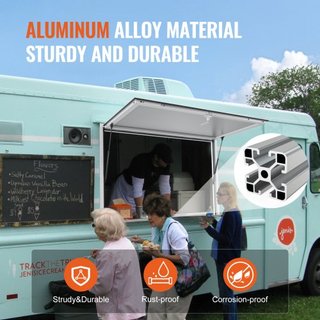 Ventana de Concesión 48"x36", Ventana de Servicio para Camiones de Comida de Aleación de Aluminio con Puerta de Toldillo y Gancho de Arrastre, Ventana de Servicio de Pie hasta 85 Grados para Camio...