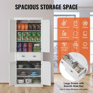 72" Armario de Almacenamiento de Cocina de 72", Gabinetes Utilitarios Independientes con Puertas, Cajón y 3 Estantes Ajustables, Altos Buffet de Comida para Cocina, Sala de Estar, Comedor, Lavande...