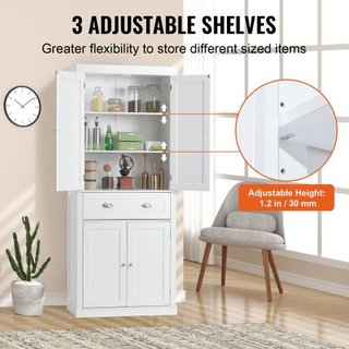 72" Armario de Almacenamiento de Cocina de 72", Gabinetes Utilitarios Independientes con Puertas, Cajón y 3 Estantes Ajustables, Altos Buffet de Comida para Cocina, Sala de Estar, Comedor, Lavande...