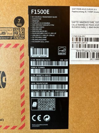 Portátil ASUS VivoBook F1500E i3 Plata