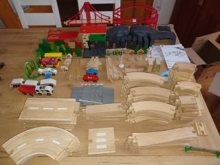 GRAN LOTE MADERA VIAS TREN AUTOPISTA Y ACCESORIOS