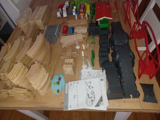 GRAN LOTE MADERA VIAS TREN AUTOPISTA Y ACCESORIOS