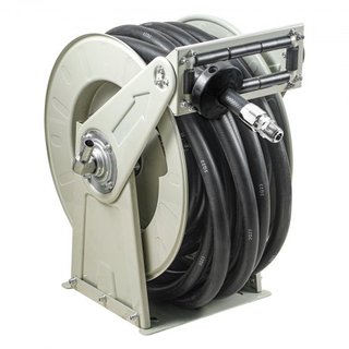 Carrete de Manguera de Combustible, 25.4 mm x 15.24 m, Carrete de Manguera Diesel Retráctil Extra Largo, Construcción de Acero Carbono de Alta Resistencia con Boquilla Automática de Combustible, M...