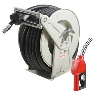 Carrete de Manguera de Combustible, 25.4 mm x 15.24 m, Carrete de Manguera Diesel Retráctil Extra Largo, Construcción de Acero Carbono de Alta Resistencia con Boquilla Automática de Combustible, M...