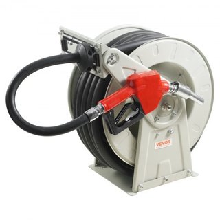 Carrete de Manguera de Combustible, 25.4 mm x 15.24 m, Carrete de Manguera Diesel Retráctil Extra Largo, Construcción de Acero Carbono de Alta Resistencia con Boquilla Automática de Combustible, M...