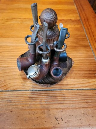 Supporto per 6 pipe in legno e rame