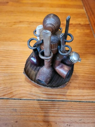 Supporto per 6 pipe in legno e rame