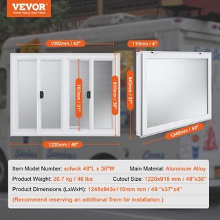 122L x 91.4W cm Ventana de Servicio para Stand de Concesiones Camión de Comida Toldos