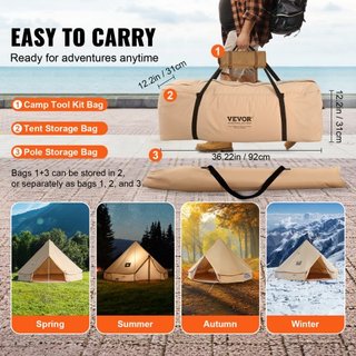 Tienda de Campaña de Lona, Tienda Yurt de 4 Temporadas de 4 m/13.12 ft, Tienda de Lona para Camping con Salida para Estufa, Tienda Transpirable para Hasta 6 Personas, Camping Familiar, Caza, Fiest...