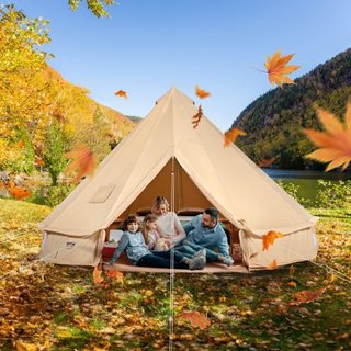 Tienda de Campaña de Lona, Tienda Yurt de 4 Temporadas de 4 m/13.12 ft, Tienda de Lona para Camping con Salida para Estufa, Tienda Transpirable para Hasta 6 Personas, Camping Familiar, Caza, Fiest...