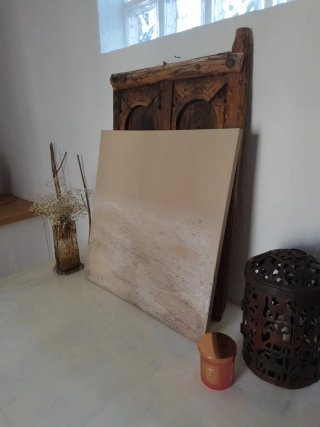 Cuadro abstracto beige y blanco