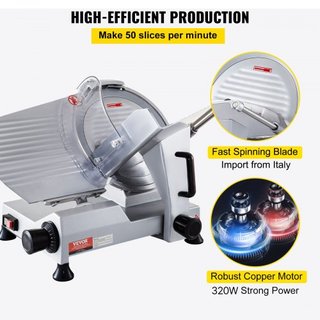 Cortadora de Carne Comercial, Cortadora de Alimentos Eléctrica de 320W, Cortadora de Alimentos Eléctrica de Cuchilla de Acero al Carbono de 12 Pulgadas, Cortadora de Carne de 350-400RPM, Grosor Aj...