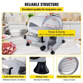 Cortadora de Carne Comercial, Cortadora de Alimentos Eléctrica de 320W, Cortadora de Alimentos Eléctrica de Cuchilla de Acero al Carbono de 12 Pulgadas, Cortadora de Carne de 350-400RPM, Grosor Aj...