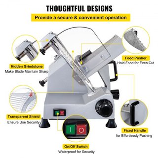 Cortadora de Carne Comercial, Cortadora de Alimentos Eléctrica de 320W, Cortadora de Alimentos Eléctrica de Cuchilla de Acero al Carbono de 12 Pulgadas, Cortadora de Carne de 350-400RPM, Grosor Aj...