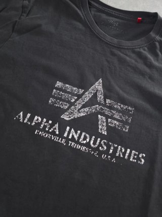 Alpha Industries T-Shirt Nera Logo Distressed M