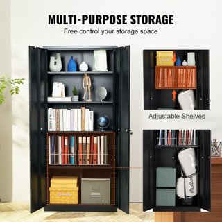 Gabinete de Almacenamiento de Metal, Gabinete de Almacenamiento de Acero con 2 Puertas Magnéticas y 4 Estantes Ajustables, Gabinete de Metal de 180.34 cm con Capacidad de 90.7 kg por Estante con 3...