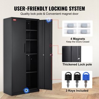 Gabinete de Almacenamiento de Metal, Gabinete de Almacenamiento de Acero con 2 Puertas Magnéticas y 4 Estantes Ajustables, Gabinete de Metal de 180.34 cm con Capacidad de 90.7 kg por Estante con 3...