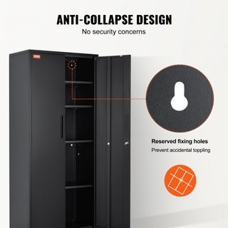 Gabinete de Almacenamiento de Metal, Gabinete de Almacenamiento de Acero con 2 Puertas Magnéticas y 4 Estantes Ajustables, Gabinete de Metal de 180.34 cm con Capacidad de 90.7 kg por Estante con 3...