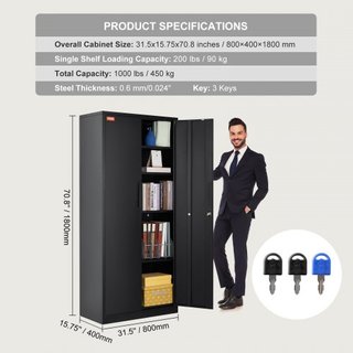 Gabinete de Almacenamiento de Metal, Gabinete de Almacenamiento de Acero con 2 Puertas Magnéticas y 4 Estantes Ajustables, Gabinete de Metal de 180.34 cm con Capacidad de 90.7 kg por Estante con 3...