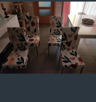4 Sillas Comedor Tela y Metal