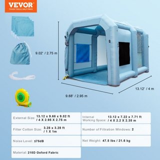Tienda de Pintura para Autos Inflable 396 cm x 305 cm x 274 cm Sistema de Filtro Ventilador 950W