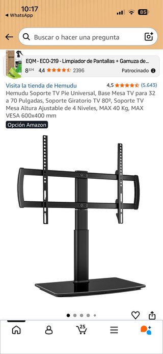 Soporte pie TV universal negro