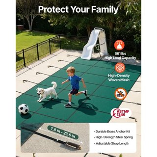 Cubierta de piscina Cubierta de seguridad para piscina 4.9x9.8 m /16x32FT Rectángulo Cubierta de seguridad para piscina enterrada Verde Malla Cubierta de seguridad sólida para piscina para invierno