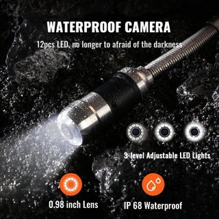 Cámara de Inspección de Alcantarillado Cámara de Inspección de Tuberías Pantalla de 17.9 cm Cámara 1000TVL Cámara de Inspección de Tuberías de 30.5m con Función DVR, Cámara Impermeable IP68 con 12...