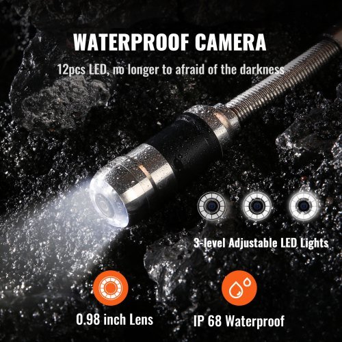 Cámara de Inspección de Alcantarillado Cámara de Inspección de Tuberías Pantalla de 17.9 cm Cámara 1000TVL Cámara de Inspección de Tuberías de 30.5m con Función DVR, Cámara Impermeable IP68 con 12...