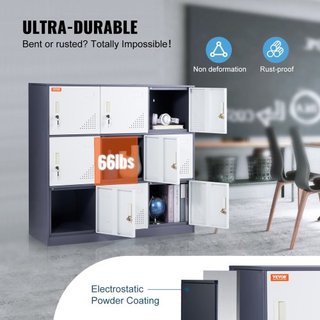 Taquilla de Metal para Empleados, Armario de Almacenamiento de 9 Puertas con Ranura para Tarjeta, Taquillas de Acero Gris para Empleados con Llaves, Capacidad de Carga de 66 lbs, Taquillas de Alma...