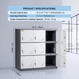 Taquilla de Metal para Empleados, Armario de Almacenamiento de 9 Puertas con Ranura para Tarjeta, Taquillas de Acero Gris para Empleados con Llaves, Capacidad de Carga de 66 lbs, Taquillas de Alma...