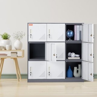 Taquilla de Metal para Empleados, Armario de Almacenamiento de 9 Puertas con Ranura para Tarjeta, Taquillas de Acero Gris para Empleados con Llaves, Capacidad de Carga de 66 lbs, Taquillas de Alma...