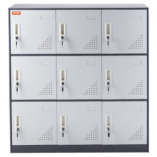 Taquilla de Metal para Empleados, Armario de Almacenamiento de 9 Puertas con Ranura para Tarjeta, Taquillas de Acero Gris para Empleados con Llaves, Capacidad de Carga de 66 lbs, Taquillas de Alma...